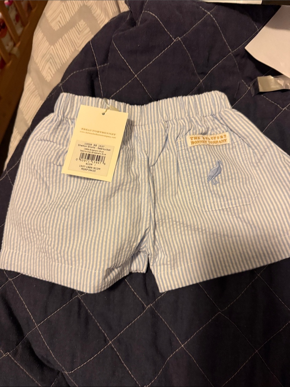 The Beaufort Bonnet Company Breakers Blue & White Seersucker Baby Shorts